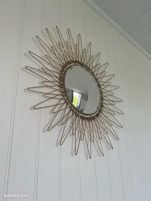 Rare grand Miroir Sorcière Vintage 1950 en laiton doré (image 9)