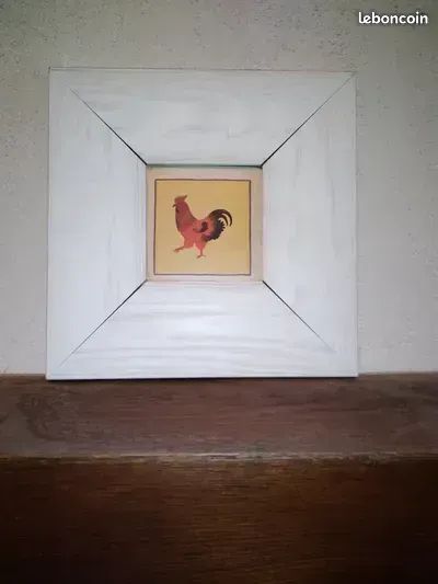 Tableau : "COQ" cadre cérusé blanc (image 1)