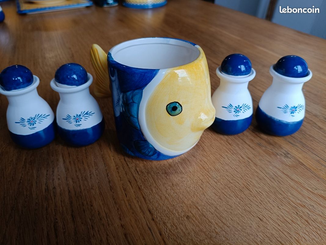 Ensemble Petit-Déjeuner Poisson Céramique Artisanale – 5 Pièces (image 2)