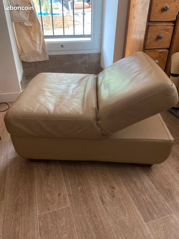 Fauteuil Pouf modulable en cuir beige (image 4)