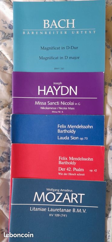 11 partitions chant choral Mozart, Bach, Mendelssohn, Hayn et Purcell (image 1)