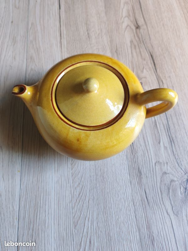 Théière Moutarde Vintage en Céramique Émaillée | Petite Théière Jaune Craquelée Style Campagne Arcopal Digoin | Déco Cuisine Rétro (image 8)