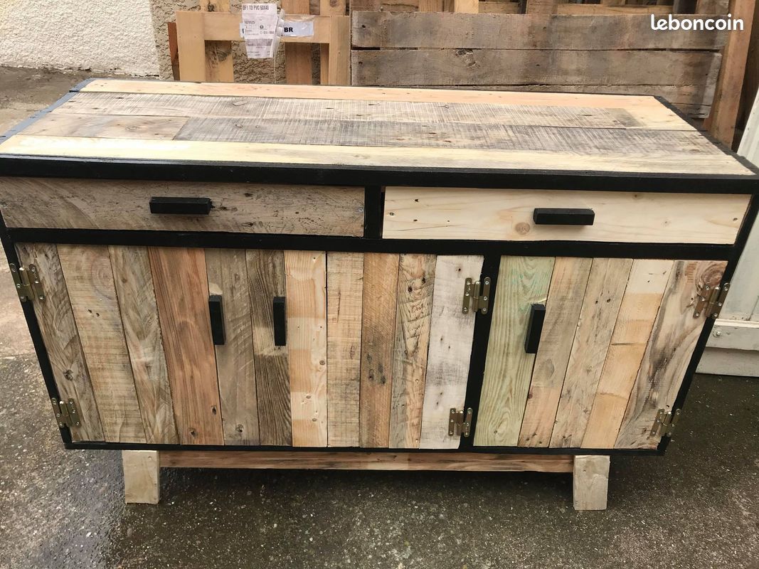 Buffet 3 portes en bois recyclé finition black (image 5)