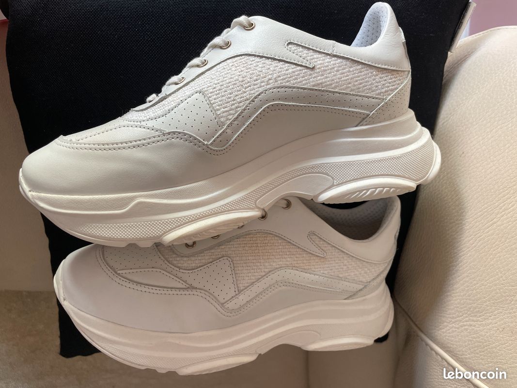 Baskets Sneakers blanches plate-forme neuves de Créateur (image 13)