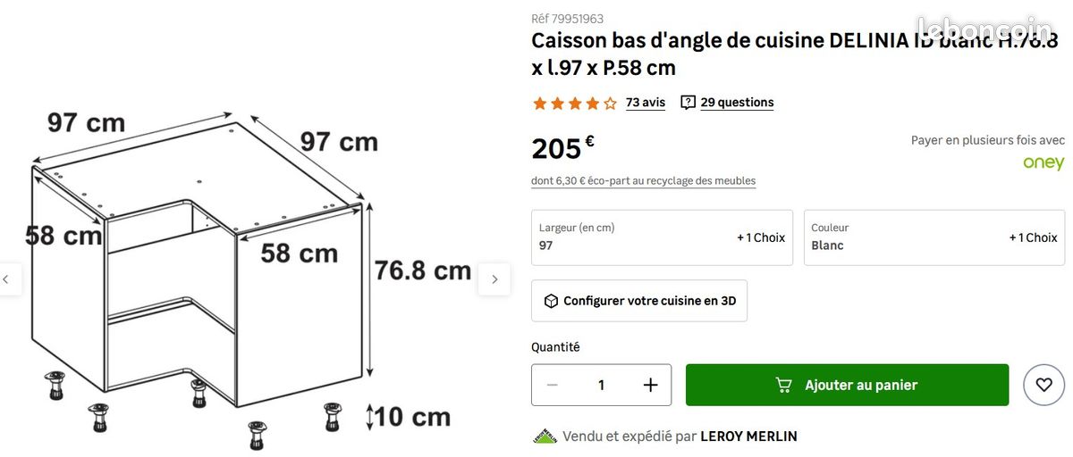 Caisson bas d’angle de cuisine blanc (image 5)