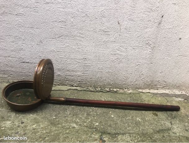 Poêle à Châtaignes En Cuivre Et Fer Forgé – Artisanale, 1ère Moitié XXe Siècle