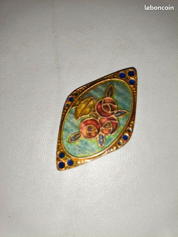 Broche Vintage émail Cloisonné Rectangle Or – Bijou Femme Années 50