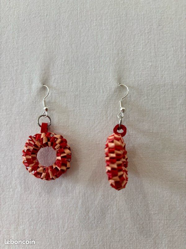 Boucles d’oreilles, rouge et rose (image 2)