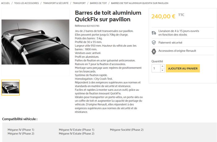 Barres De Toit Aluminium Quickfix Sur Pavillon Pour Scenic - Accessoires 28  Renault
