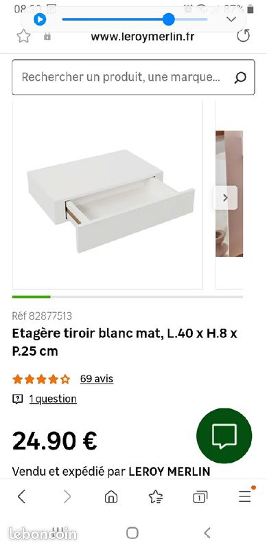 2 tablettes chevet blanches suspendus jamais posées (image 1)