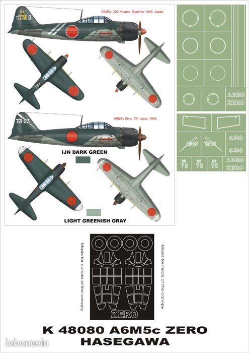 Kit masque peinture MONTEX K48080 Mitsubishi A6M2c Zero Paint Mask pour Hasegawa kit 1/48 (image 1)