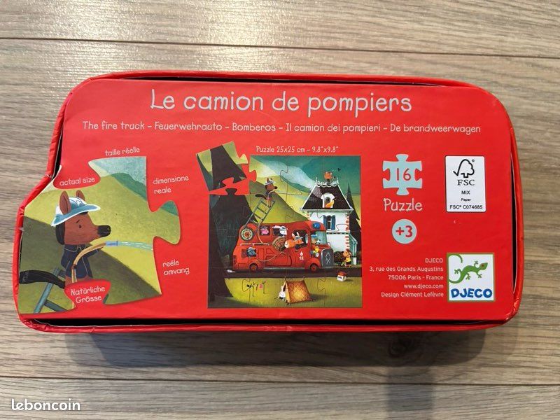 Puzzle Camion De Pompiers DJECO 16 Pièces - Enfant 3 Ans+, Boîte Décorative