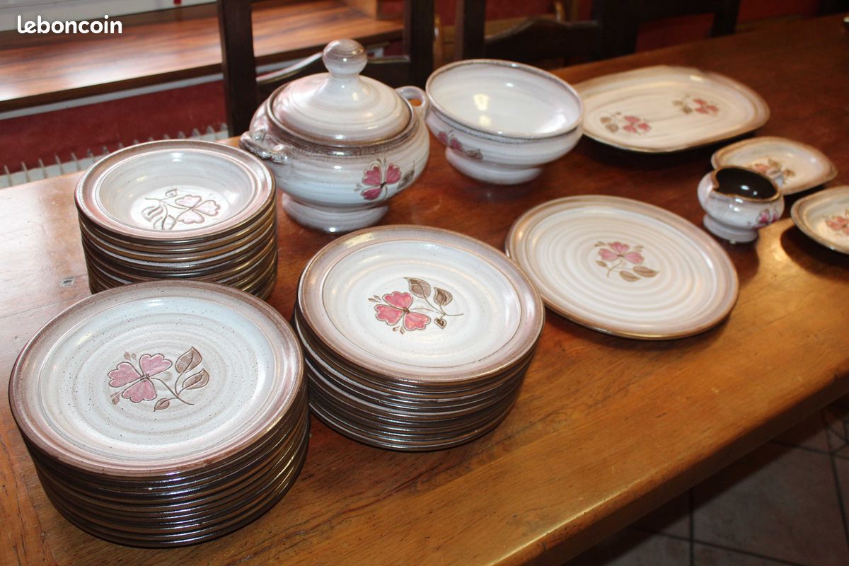 Vaisselle grès brun marron et rose, Niderviller modèle "Sandra" (années 70) (image 6)