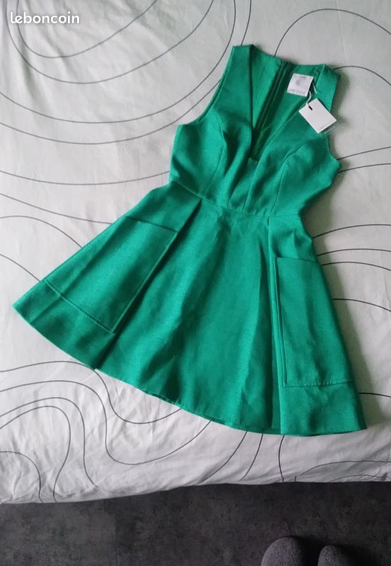 Robe cocktail décolleté plongeant émeraude « Nights » C/meo Collective S / 36 (image 7)