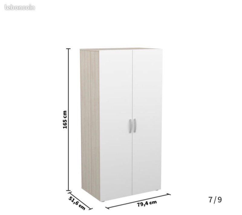 Armoire 2 porte(s) battante 0 tiroir(s) NANO 302545 DEMI 2P coloris Chêne shannon & blanc largeur 79.4 cm (image 3)