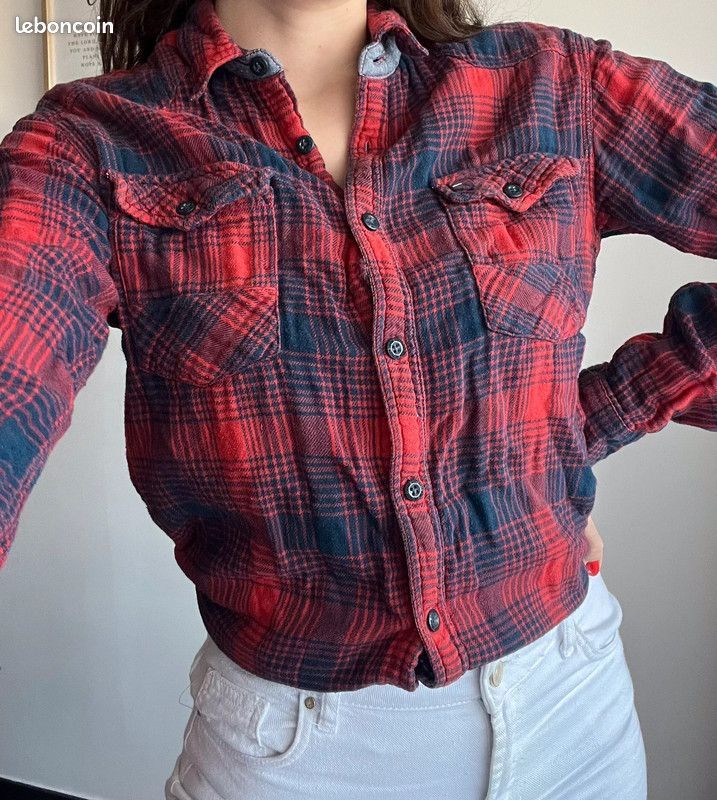 Chemise Femme Forever 21 Rouge à Carreaux Flanelle - Taille S, Boutonnée, Occasion Très Bon état