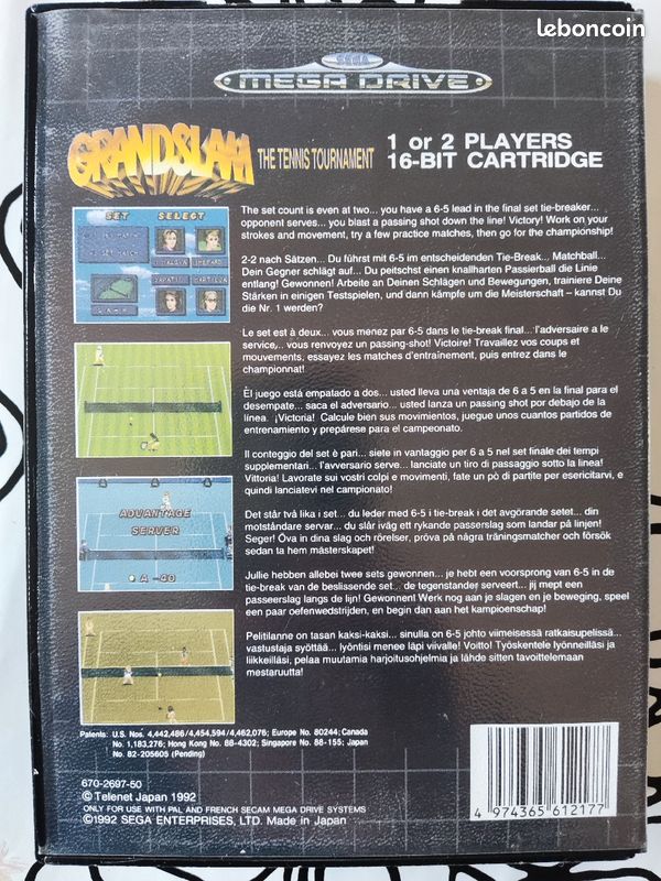 Vends jeux Megadrive "GRANDSLAM The Tennis Tournament" (image 2)