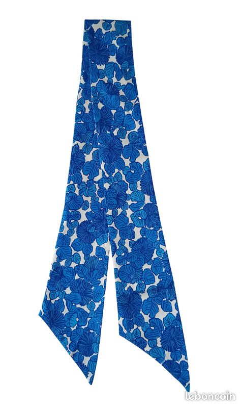 Echarpe en soie 1970s design fleurs bleues géométriques vintage (image 4)
