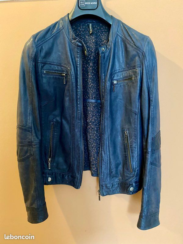 Naf Naf Veste en Cuir, Bleu Univers, 34 Femme