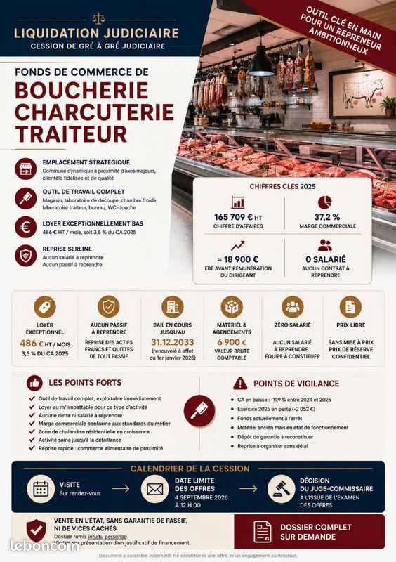 Boucherie, charcuterie, traiteur 100 m² SAINT FERREOL D AUROURE (image 1)