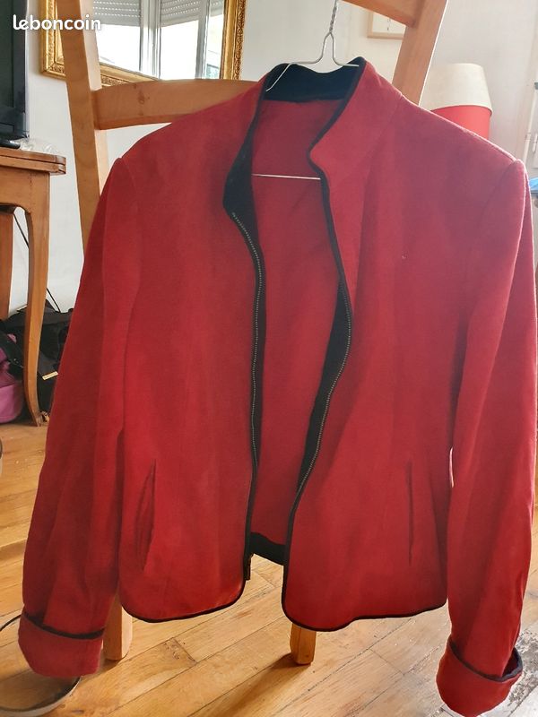 Veste cuir daim rouge et noir T40 -42 L (image 2)