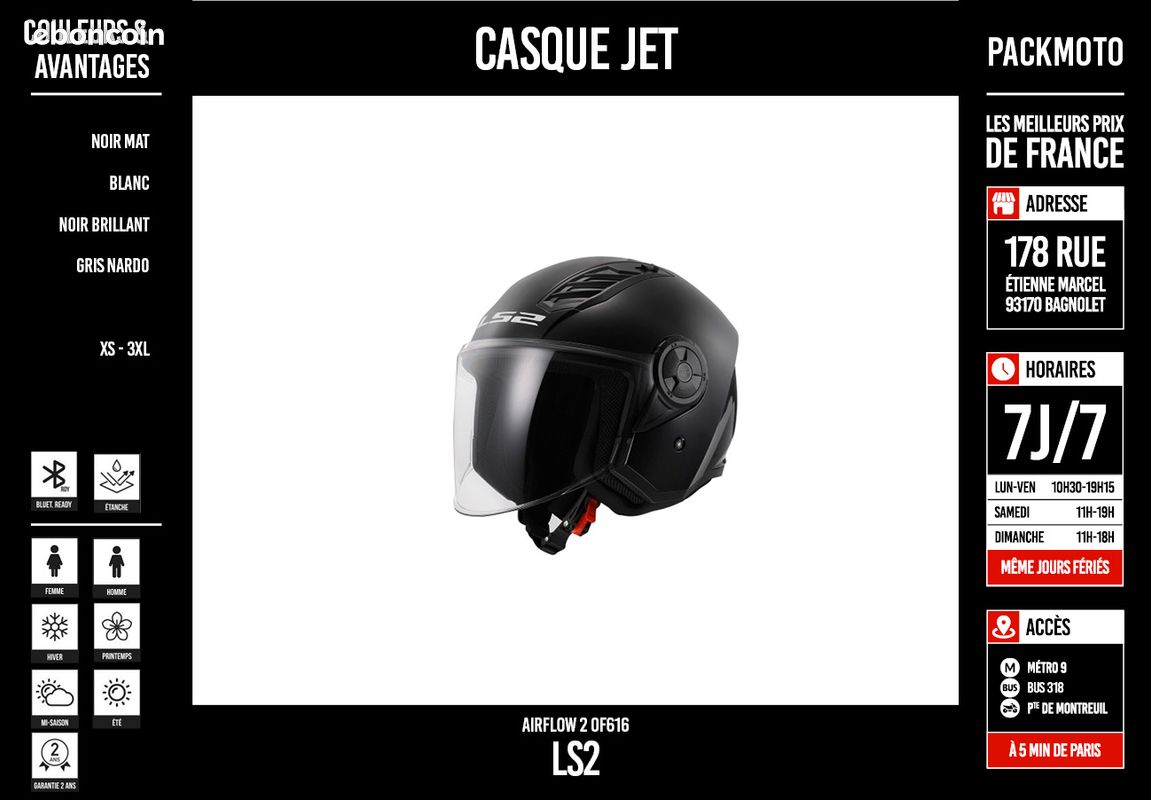 Casque Moto Jet - LS2 Airflow 2 OF616 - Neuf + Garantie (image 4)