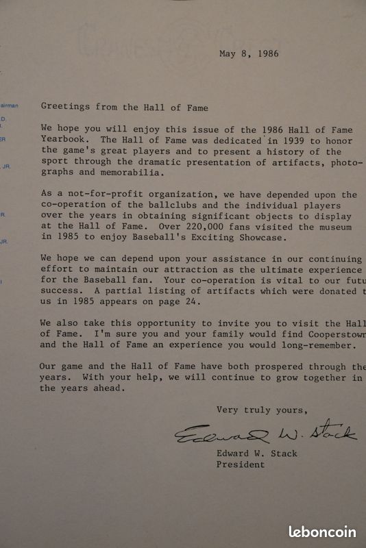 Magazine Baseball Hall of Fame 1986 + lettre d’origine (image 5)