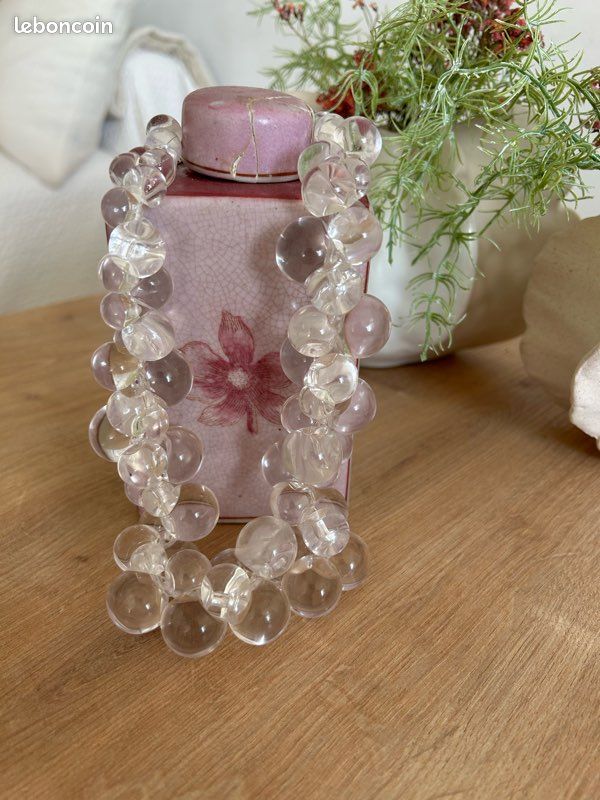 Collier Avec Perles/boules En Verre - Jolie Parure Vintage Ou Bohème - Occasion