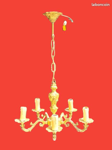 Lustre en bronze massif doré 5 branches (image 3)