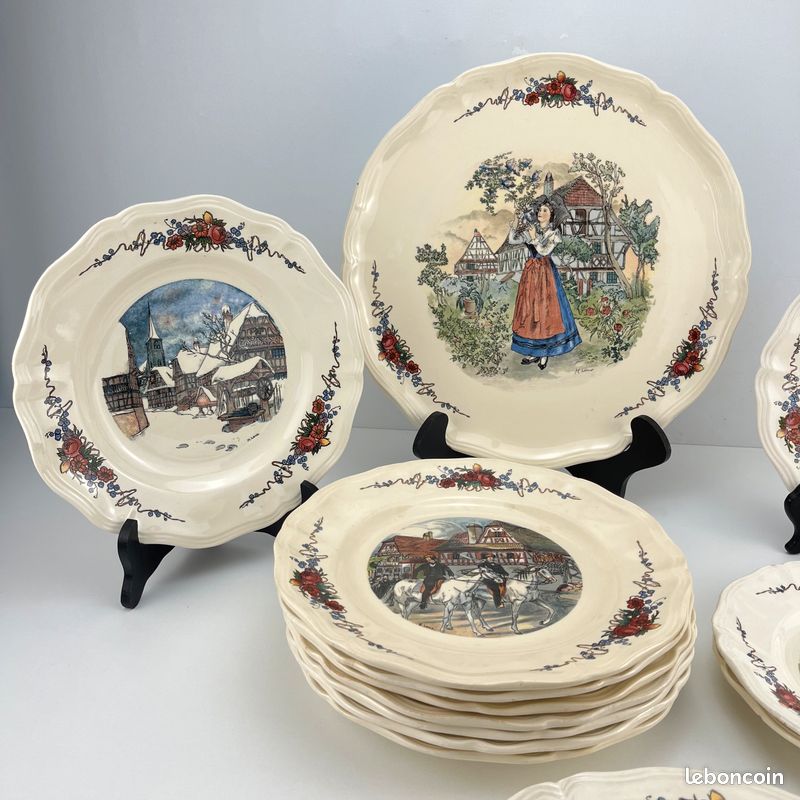 Service Sarreguemines Obernai – Faïence Alsace – Lot complet 14 pièces – Superbe état (image 2)