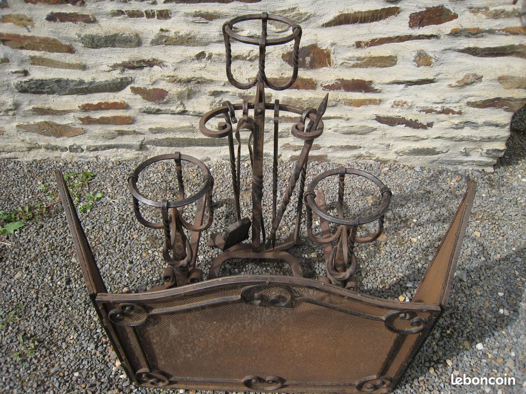 Serviteur De Cheminée Louis-Philippe En Bronze Massif Doré - Artisan Français