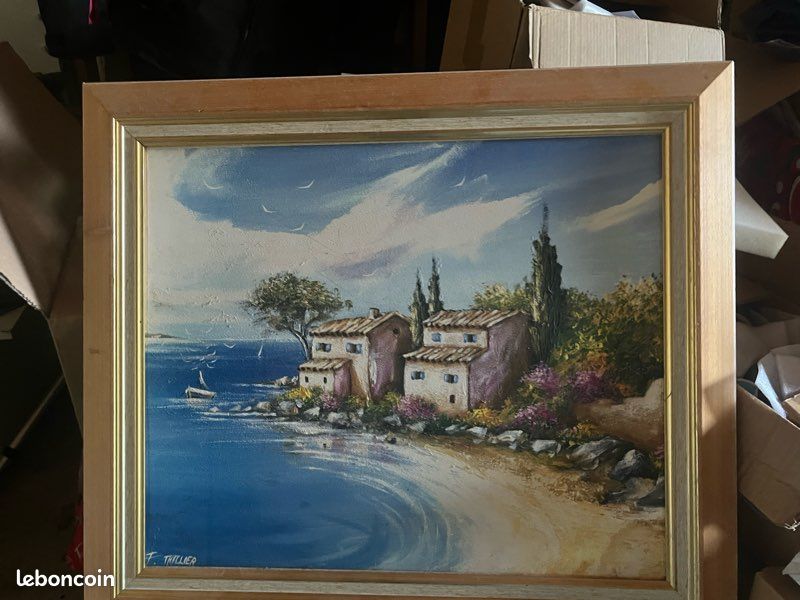 Tableau encadré - Le phare et le port de Saint-Tropez - Signé F. Thillier (image 1)