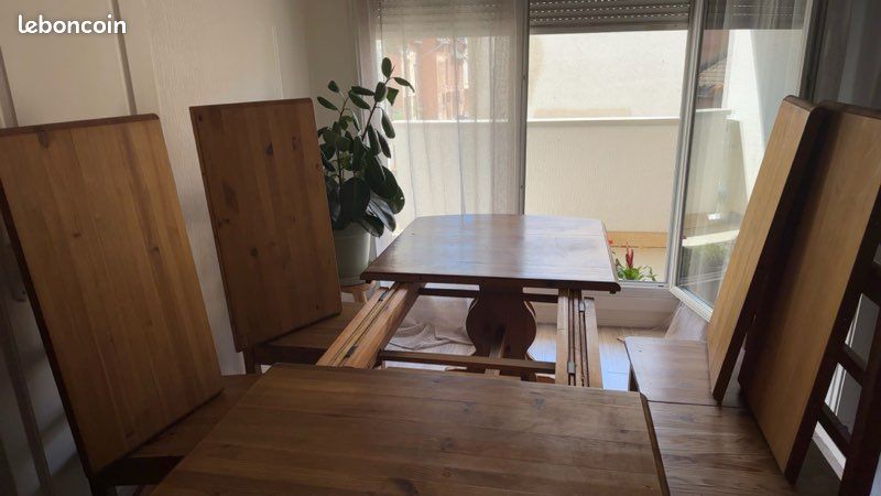 Table a manger extensible rallonges intégrées en bois mexicain + 4 chaises (image 14)