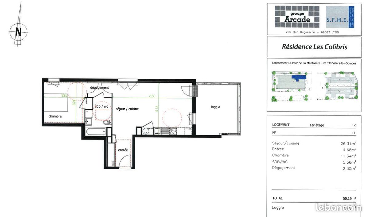 Appartement 2 pièces 50 m² · à Villars-les-Dombes · 50 m² · 391 €