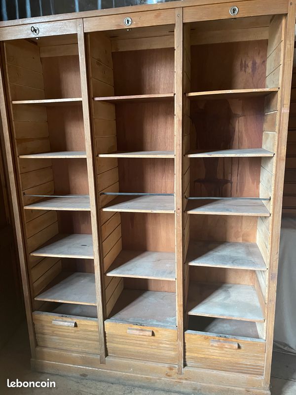 Meuble classeur rideaux bois vintage (image 3)