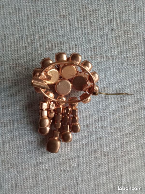 Broche Vintage Rectangle En Résine - Effet Pierre Rose Facettée - Modèle B2 - Occasion