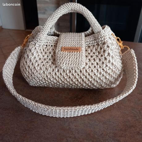 Sac à Main Femme Crocheté Élégant En Coton Beige - Fait Main En France - Neuf