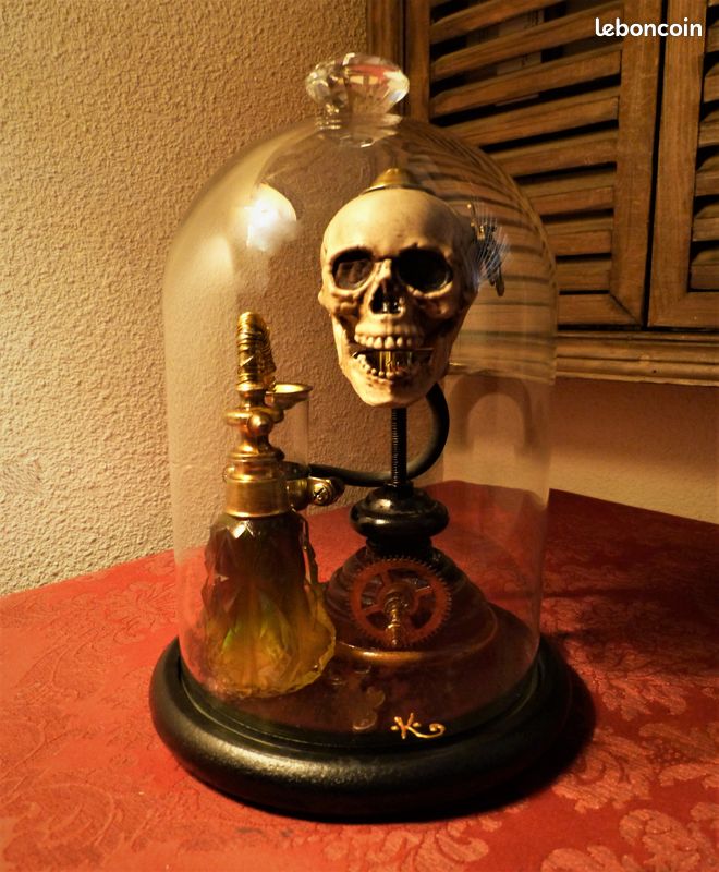 Globe de Curiosité Verre "SKULL OF VANITY XIX" Créa. Steampunk (image 1)