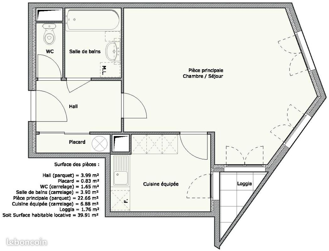 Appartement 1 pièce 40 m² · à Villeurbanne · 40 m² · 690 €/mois