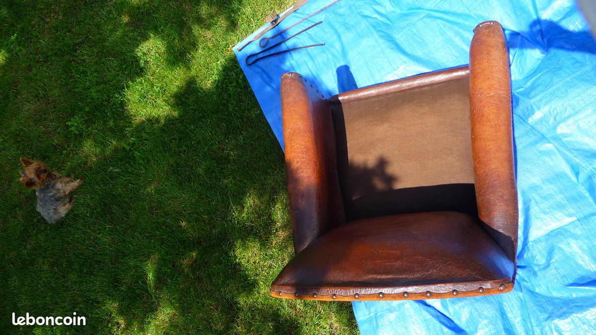 FAUTEUIL collection CLUB bois et cuir (image 3)