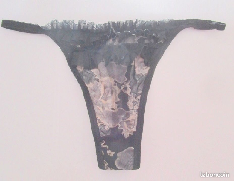 String noir gris bleu avec volants et tissus à motifs fleurs, t. 34 (image 4)