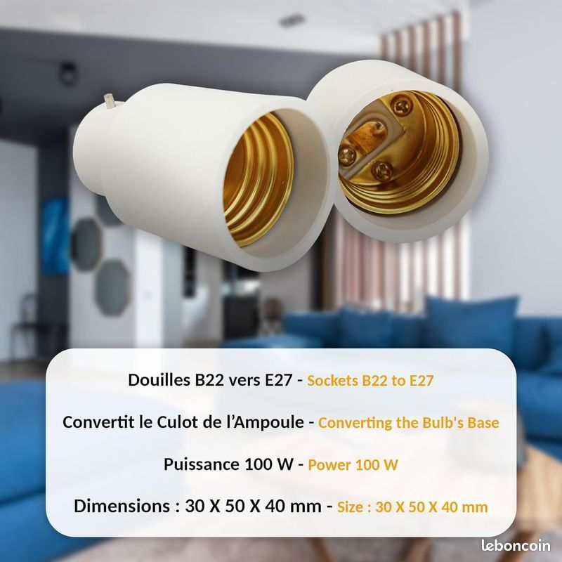 B22 Vers E27 Adaptateur Luminaire économique 6 Adaptateurs Douille - Convertisseur Ampoule LED - 220-240V - LATRAT Douille Ampoule Douille Voleuse