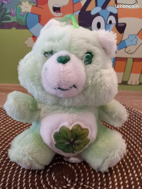 Peluche Vintage Care Bears Wish Bear 1984 – Ours Vert 18 Cm – Kenner