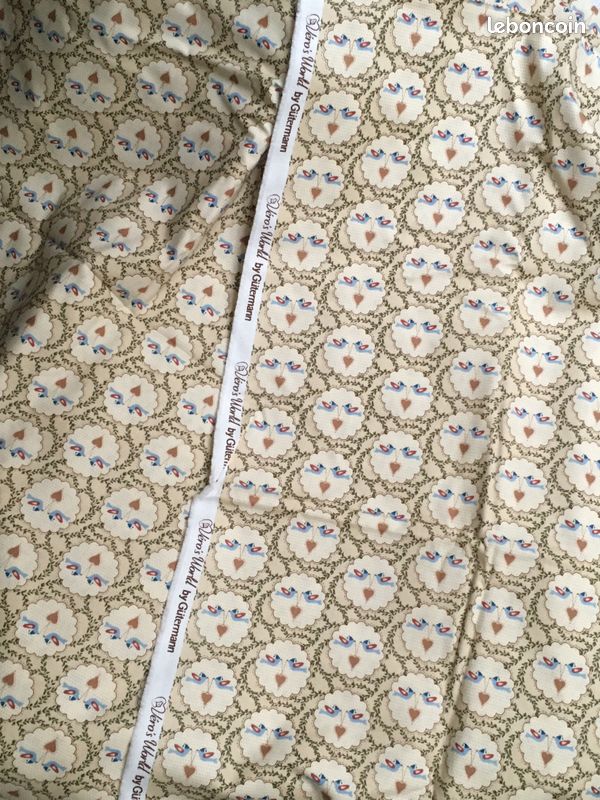 Grand coupon tissu 100% coton Gutermann 3M x 150 cm médaillons les oiseaux écru/beige (image 1)