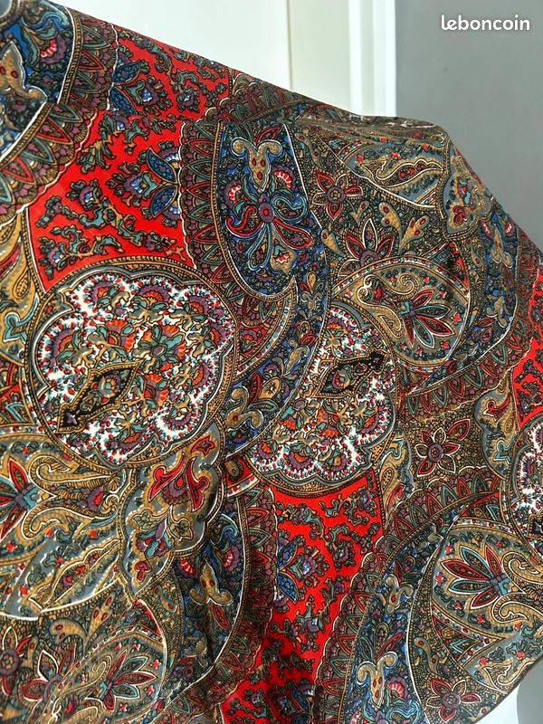 écharpe étole 100% laine made in france motif cachemire rouge et bleu (image 2)