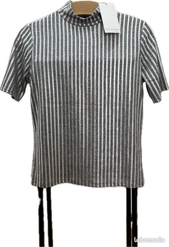 T-shirt Femme Zara Gris Doré - Occasion En Très Bon état - Taille S