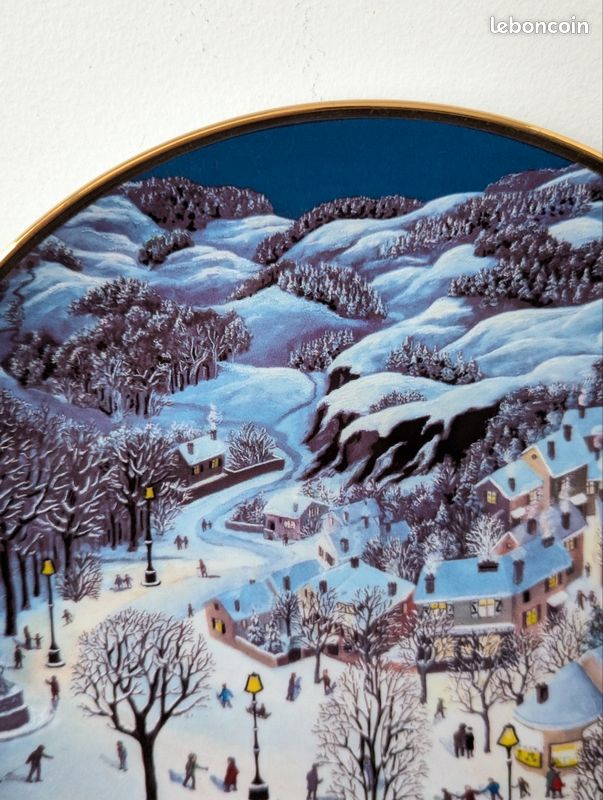 Peinture d'une scène d'hiver avec une maison et des arbres ai