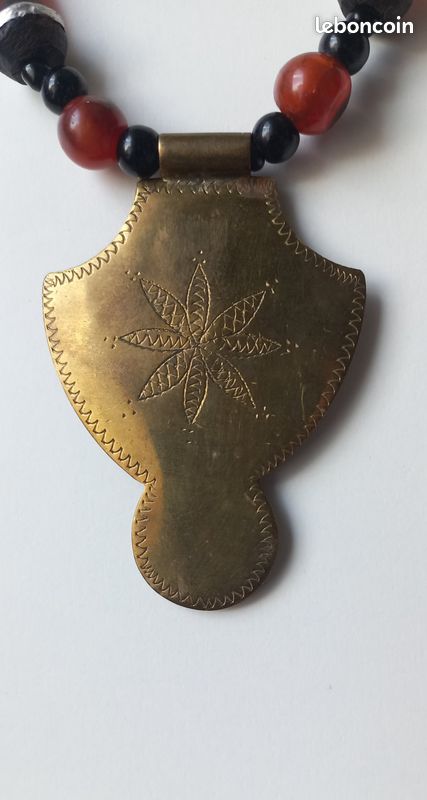 Collier artisanal, pierres cornaline et laiton (image 5)