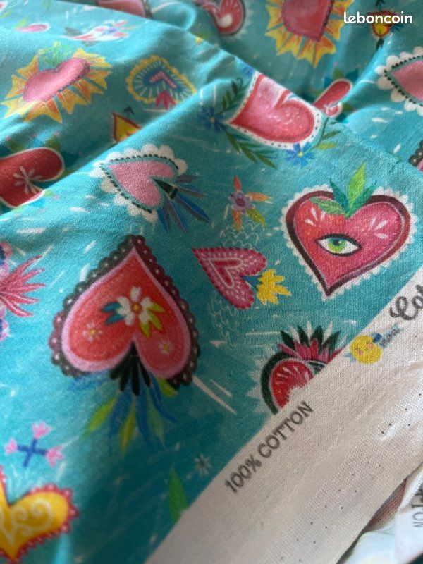 Superbe coton coupon de tissu motif multicolore cœur (image 3)