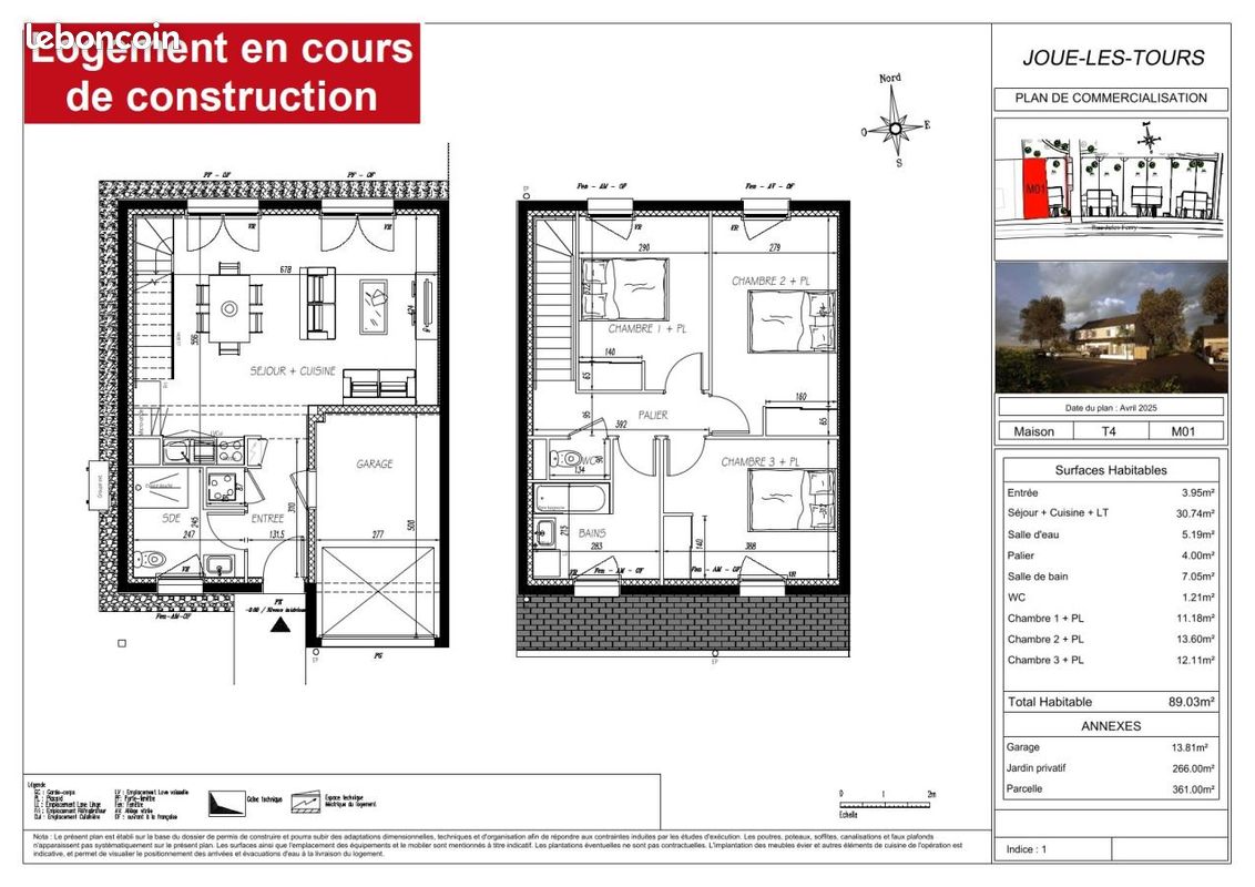 Maison 4 pièces 89 m² · à Joué-lès-Tours · 89 m² · 948 €/mois